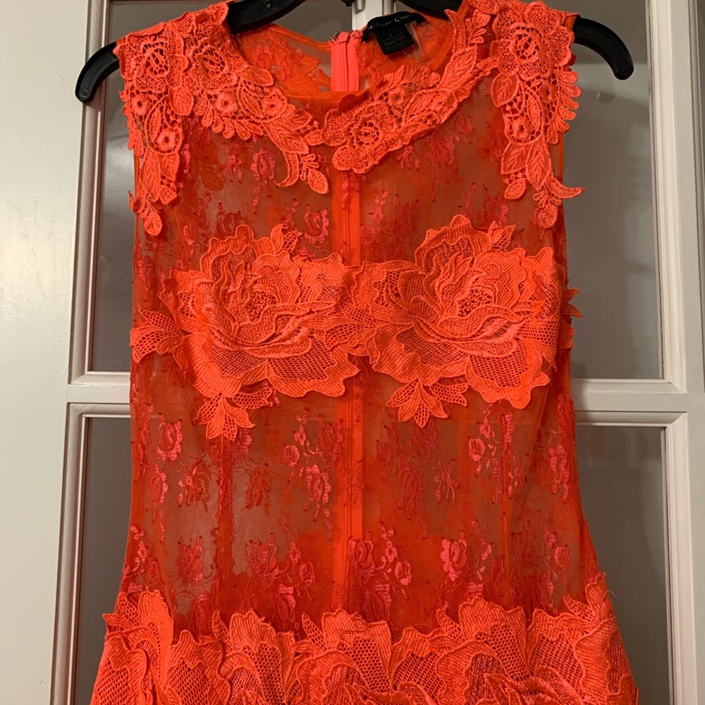 Elegant Orange Lace Mini Dress